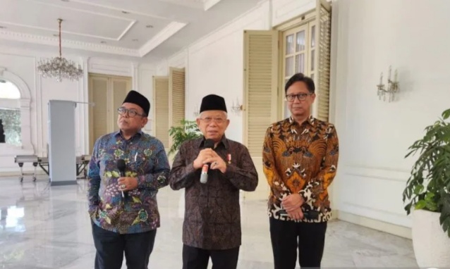 Wakil Presiden Ma'ruf Amin saat memberikan keterangan di Istana Wakil Presiden, Jakarta.