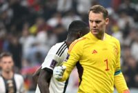 Germany's goalkeeper #01 Manuel Neuer reacts after saving a goal during the Qatar 2022 World Cup Group E football match between Costa Rica and Germany at the Al-Bayt Stadium in Al Khor, north of Doha on December 1, 2022. (Photo by Ina Fassbender / AFP)
