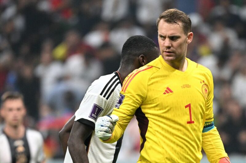Germany's goalkeeper #01 Manuel Neuer reacts after saving a goal during the Qatar 2022 World Cup Group E football match between Costa Rica and Germany at the Al-Bayt Stadium in Al Khor, north of Doha on December 1, 2022. (Photo by Ina Fassbender / AFP)